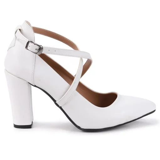 White Faux Leather Crisscross Heels for Women Ra-1004