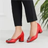 Red Faux Leather Stoned 5cm Heels for Women RA-1620