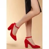 Red Suede Thick Heel Ankle Strap Shoes Ra-1003