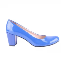 Sax Patent Leather Round Toe Chunky Heels for Women Ra-1002