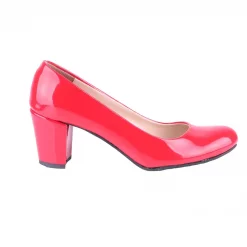 Kırmızı Yuvarlak Burun Topuklu Ayakkabı Ra-1002