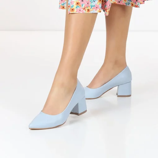 Baby Blue Faux Leather Low Heel Casual Shoes for Women RA-162