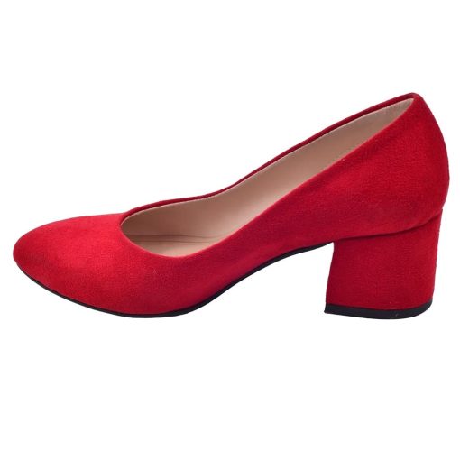 Kırmızı Süet Yuvarlak Burun Topuklu Ayakkabı Ra-1002