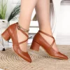 Brown Faux Leather Cross Band Women's Low Heeled Shoes RA-1006