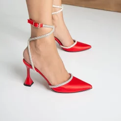 Red Satin Bow Thin Heels for Women Ra-1000