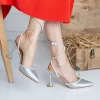 Silver Satin Bow Thin Heels for Women Ra-1000