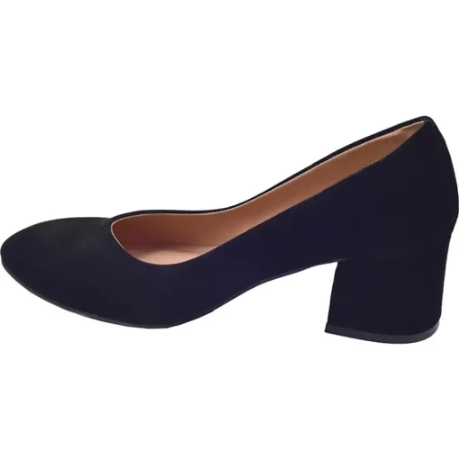 Black Suede Round Toe Low Chunky Heels for Women Ra-1002