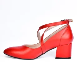 Red Faux Leather Cross Band Women's Low Heeled Shoes RA-1006
