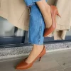 Brown Faux Leather Thin Heel Pumps for Women Ma-017