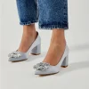 Blue Satin Heels Stoned Shoes for Women Ra-1150