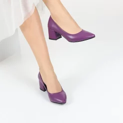 Purple Faux Leather Low Heel Casual Shoes for Women RA-162