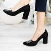 Black Suede Stone Chunky High Heels for Women Ra-1005