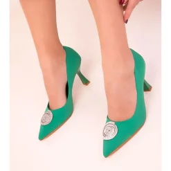 Yeşil Süet Taş Detaylı Topuklu Ayakkabı Ra-6000