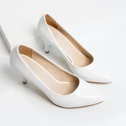 White Patent Leather Thin Heel Pumps for Women Ma-017