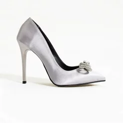 Silver Satin High Heel Stiletto with Ribbon for Women RA-7000