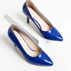 Blue Patent Leather Thin Heel Pumps for Women Ma-017