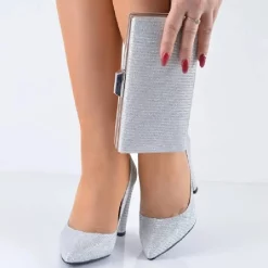Gümüş Çupra Kadın Topuklu Ayakkabı Çanta Set RA-8000