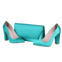 Green Satin Matching Bag and Shoes for Women Set RA-10000