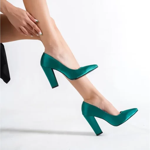 Yeşil Saten Topuklu Ayakkabı Çanta Takım RA-10000