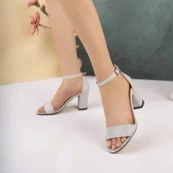 Gümüş Bilek Bağlamalı Alçak Topuklu Ayakkabı RA-015