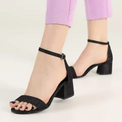 Siyah Bilek Bağlamalı Alçak Topuklu Ayakkabı RA-015