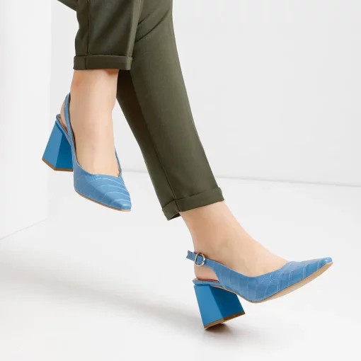 Mavi Kroko 7 cm Topuklu Ayakkabı Ma-028
