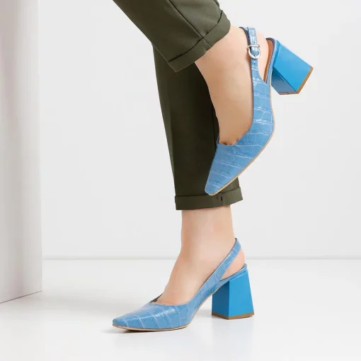 Mavi Kroko 7 cm Topuklu Ayakkabı Ma-028