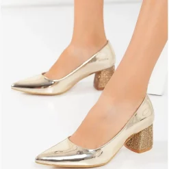 Altın Taşlı Az Topuklu Ayakkabı Ma-048