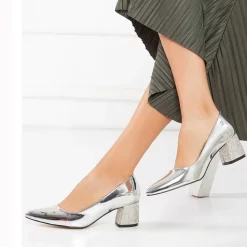 Gümüş Taşlı Az Topuklu Ayakkabı Ma-048