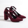 Burgundy Suede Ankle Strap Women Shoes RA-8030