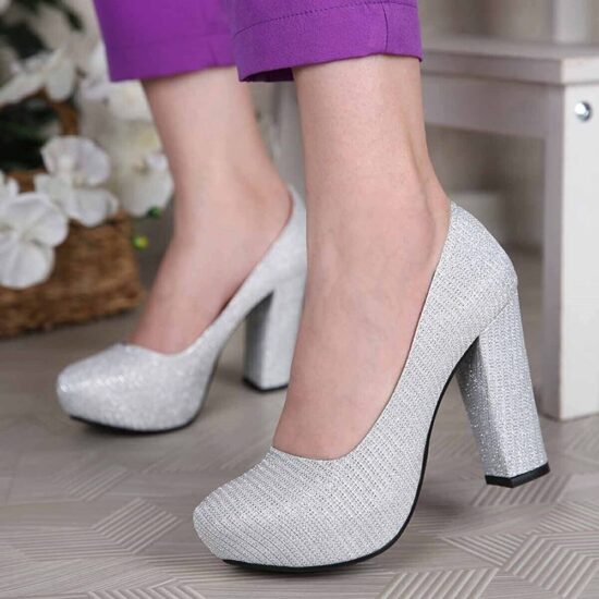 Silver Platform Chunky Heel for Women RA-515