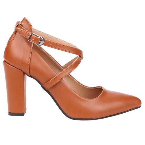 Brown Ankle Strap High Heels for Women RA-1004