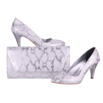 Silver Print Kitten Heel Match Bag and Shoes RC-017