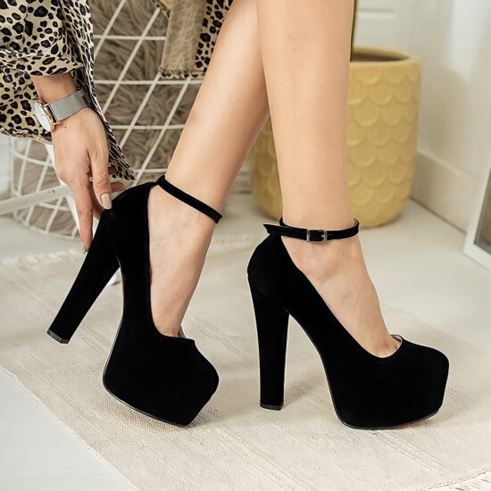 Black Suede High Heel Platform Sandals for Women RA-304