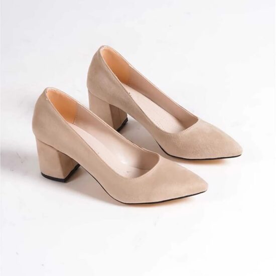 Beige Suede Low Heel Dress Shoes for Ladies MA-024