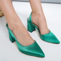 Green Satin Ankle Strap Heels for Women MA-028