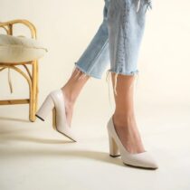 Cream Chunky Heel Shoes for Women MA-023