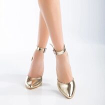 Gold Mirror Chunky High Heel Shoes with Ankle Straps for Women RA-062