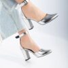 Silver Mirror Chunky High Heel Shoes with Ankle Straps for Women RA-062