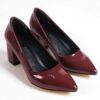 Burgundy Shiny Low Heel Dress Shoes for Ladies MA-024