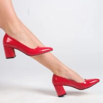 Red Shiny Low Heel Dress Shoes for Ladies MA-024