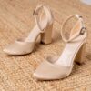 Beige Satin Chunky High Heel Shoes with Ankle Straps for Women RA-062