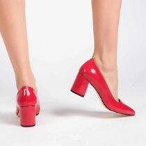 Red Shiny Low Heel Dress Shoes for Ladies MA-024