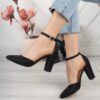 Black Glitter Chunky High Heel Shoes with Ankle Straps for Women RA-062