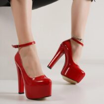 Red Shiny High Heel Platform Sandals for Women RA-304