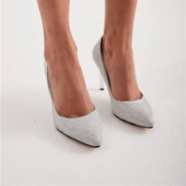 Silver Glitter 3 inch Heels for Women Closed toe MA-017