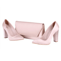 Beige Satin Thick Heel Match Bag and Shoes RC-023