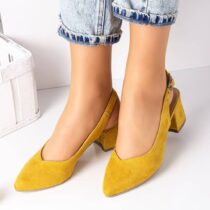Mustard Suede Ankle Strap Heels for Women MA-028