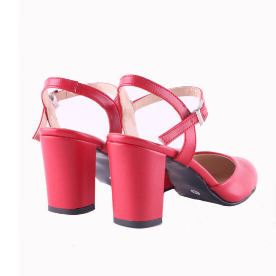 Red Ankle Strap Low Heels for Women RA-145