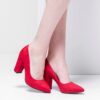 Red Suede Chunky Heel Shoes for Women MA-023